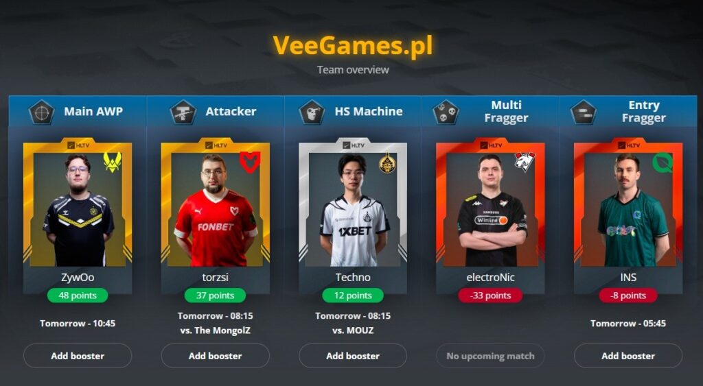 veegames.pl fantasy league day2